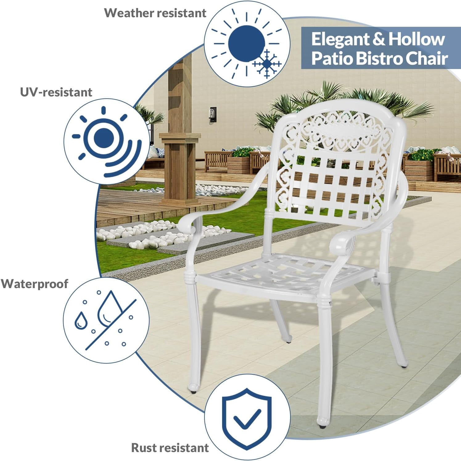 5-Piece Outdoor Patio Dining Set, All-Weather Cast Aluminum Furniture Conversation Set, Include 4 Chairs and a 38.5" Round Table with Umbrella Hole for Balcony, Lawn, Garden