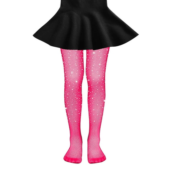 Kids' Sparkle Fishnet Tights Tights Rhinestone Stockings High Waist Tights Hollow Out Pantyhose Christmas Accessories 6-12 Years