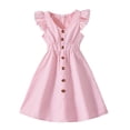 thumbnail image 1 of XIMIN Robe d'Été à Rayures pour Filles, Manches à Volants, Robe Midi Boutonnée, Col en V, Ligne A, Robe Décontractée pour la Plage, les Vacances, le Quotidien (Rouge, 8 Ans), 1 of 3
