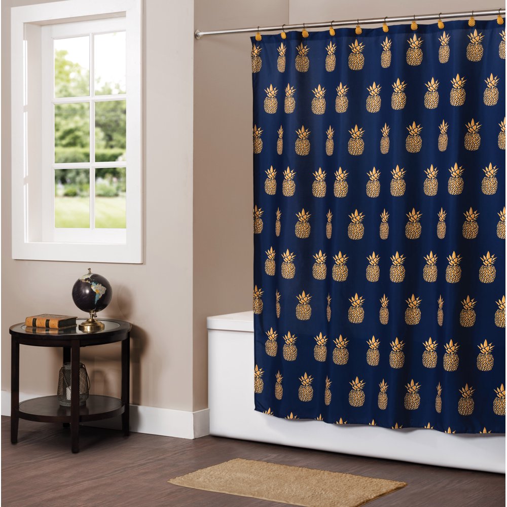 SKL Home Gilded Pineapple Fabric Shower Curtain, Blue, 72" x 72