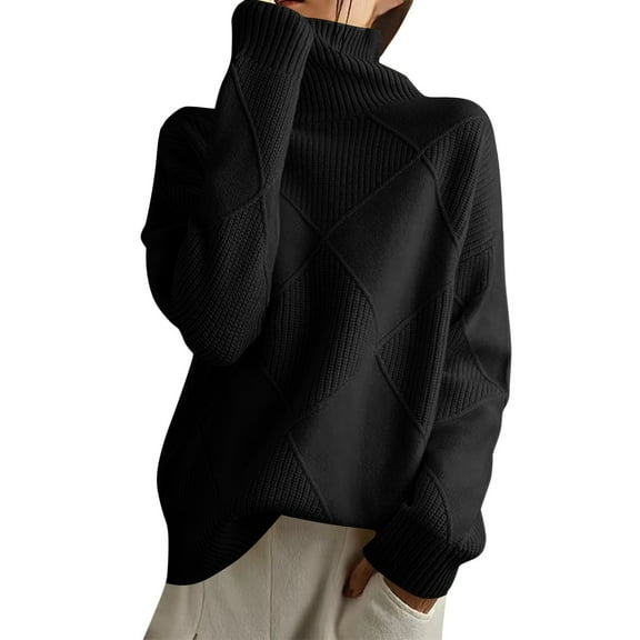 SGMVNU Women's Turtleneck Sweater Fall Winter 2025 Long Sleeve Knitted Trendy Pullover Tops Solid Color Sweaters Black, Size S