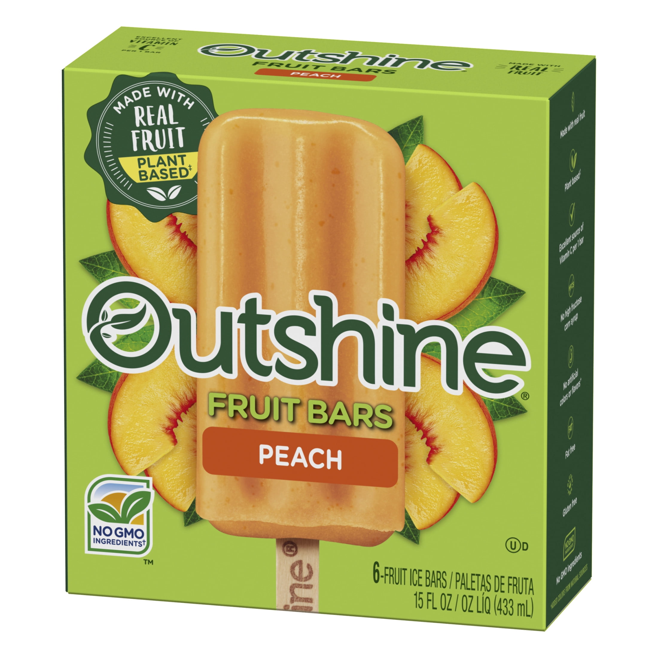 Outshine Peach Frozen Fruit Bars, Non-GMO, Gluten Free, 6 Count