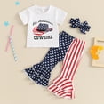 thumbnail image 2 of Okbabeha Kids Toddler Girls 4th of July Outfit,Short Sleeve Letter Tee Shirt+Stars Stripes Flare Pants Bell Bottom Outfits, 2 of 8