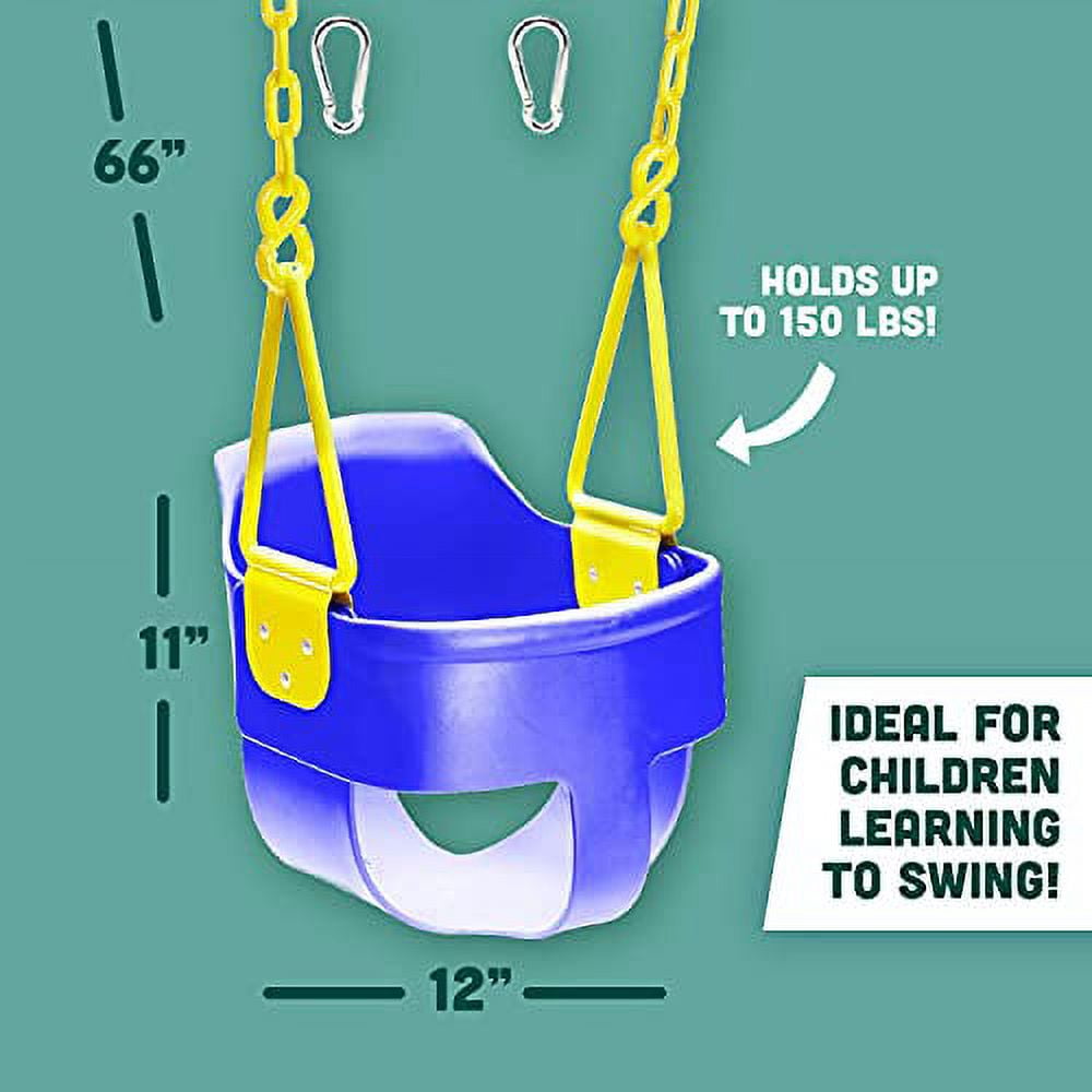 Premium High Back Full Bucket Toddler Swing Seat with Finger Grip, Plastic Coated Chains and Carabiners