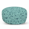 thumbnail image 1 of Nautical Pouf Cover with Zipper, Vintage Marine Style Pattern with Whale Shark Jellyfish Seahorse, Soft Decorative Fabric Unstuffed Case, 30" W X 17.3" L, Dark Sky Blue Seafoam, by Ambesonne, 1 of 5
