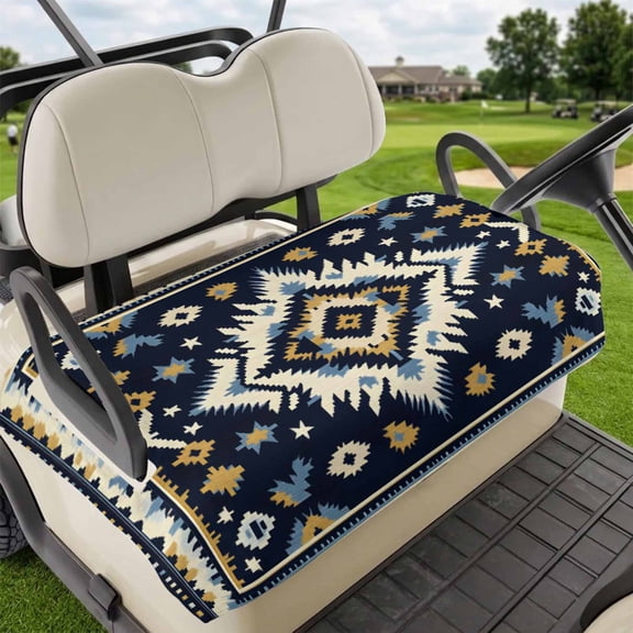Golf Cart Seat Covers for 2 Seater,Boho Navy Blue Microfiber Cart Seat Towel Blanket,Ethnic Geometric Southwestern Retro Absorbent Breathable Non Slip Bench Seats Protector for Golf Course 51"x31"