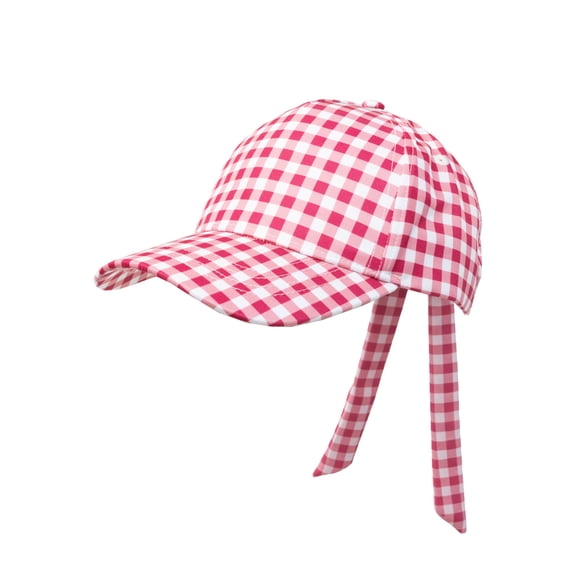 Wonder Nation Girls Baseball Hat, Red and White Gingham Print Tie Back