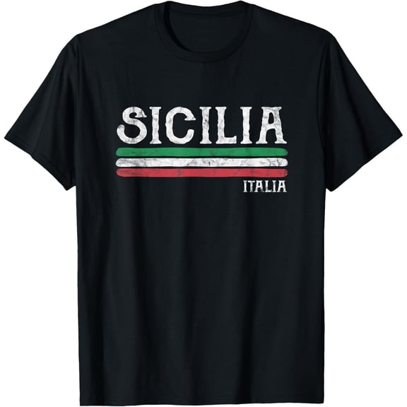 Sicily Sicilian Italian Flag Souvenirs T-ShirtMen's and women's gift, black and white T-shirt, size: Extra large S-4XL