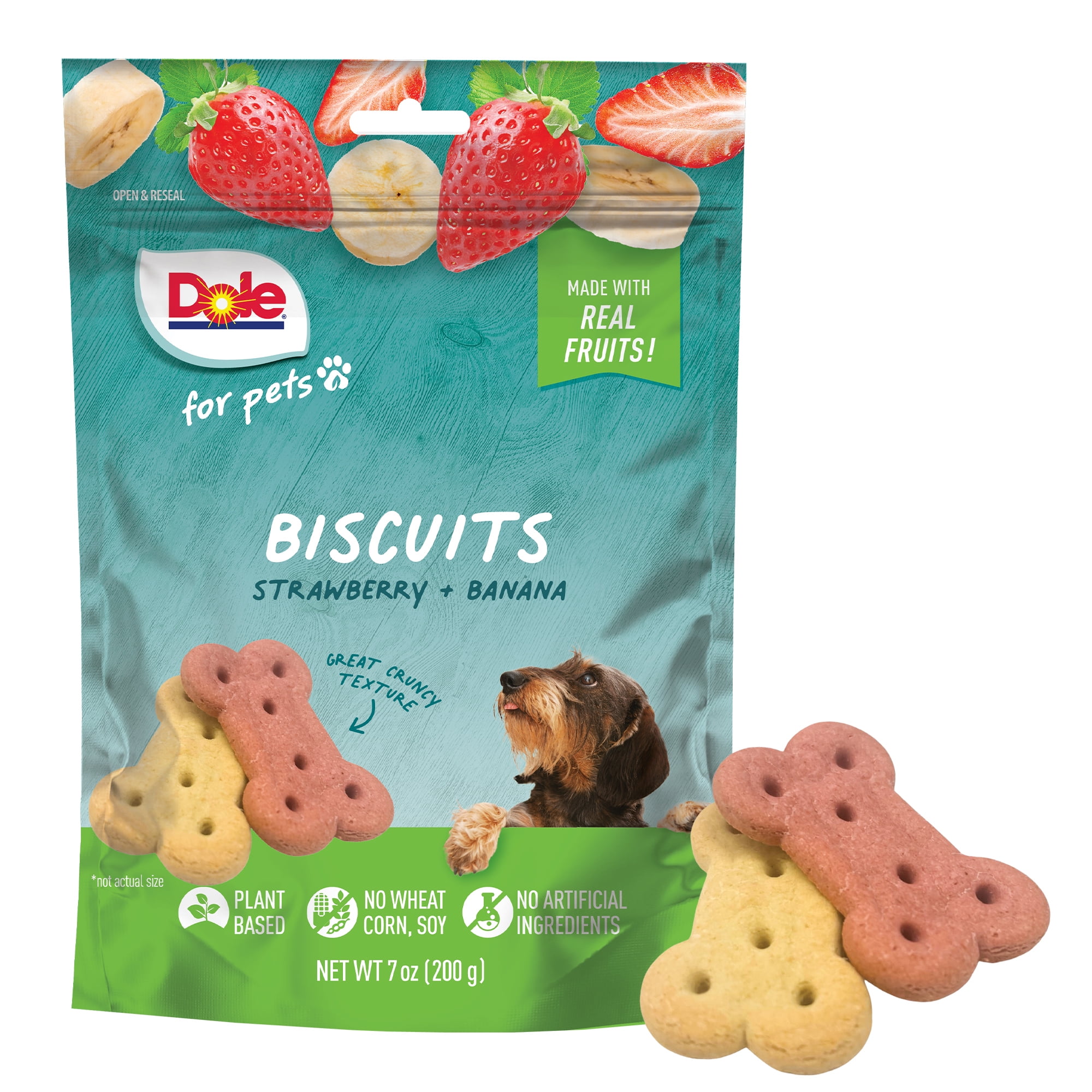 Dole Freshly Fetched Dog Biscuit Treats Banana Strawberry Flavors No Wheat Corn or Soy 7oz