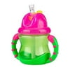 nuby two-handle flip n' sip straw cup, 8 ounce, green with pink