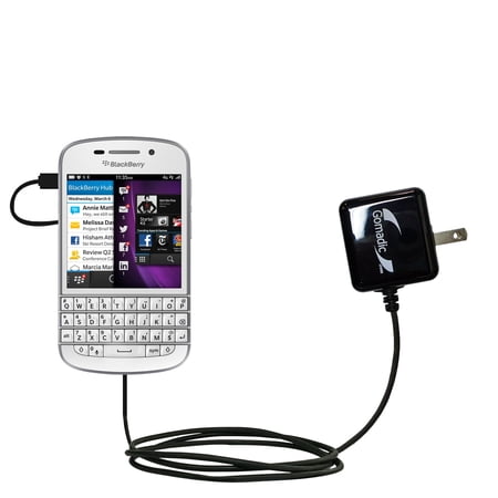 Gomadic Intelligent Compact AC Home Wall Charger suitable for the Blackberry Q10 - High output power with a convenient, foldable plug design - Uses Ti