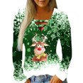 thumbnail image 1 of Camisas Navideñas Para Mujer Tops de Manga Larga Moda Con Cuello en V Empalme Irregular Suelto Odeerbi ODB198756, 1 of 4