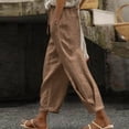 thumbnail image 2 of Women's Cotton Linen Drawstring Pants Casual Solid Color Loose Pants Beach Wide Leg Trousers With Pocket, 2 of 10
