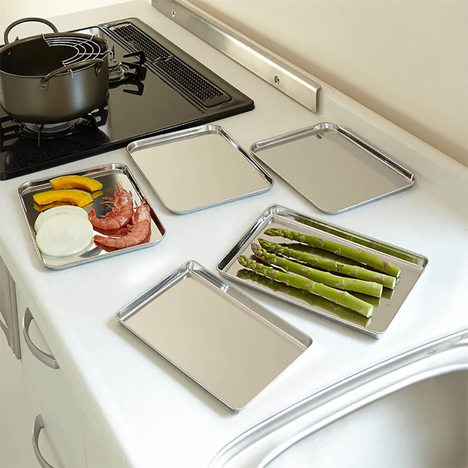 Oven Baking Sheet Pan Set, Casewin Stainless Steel Small Cookie Sheet Broiling Pan, 3-Piece Metal Rectangle Rimmed Bakeware, Non-toxic & Dishwasher Safe