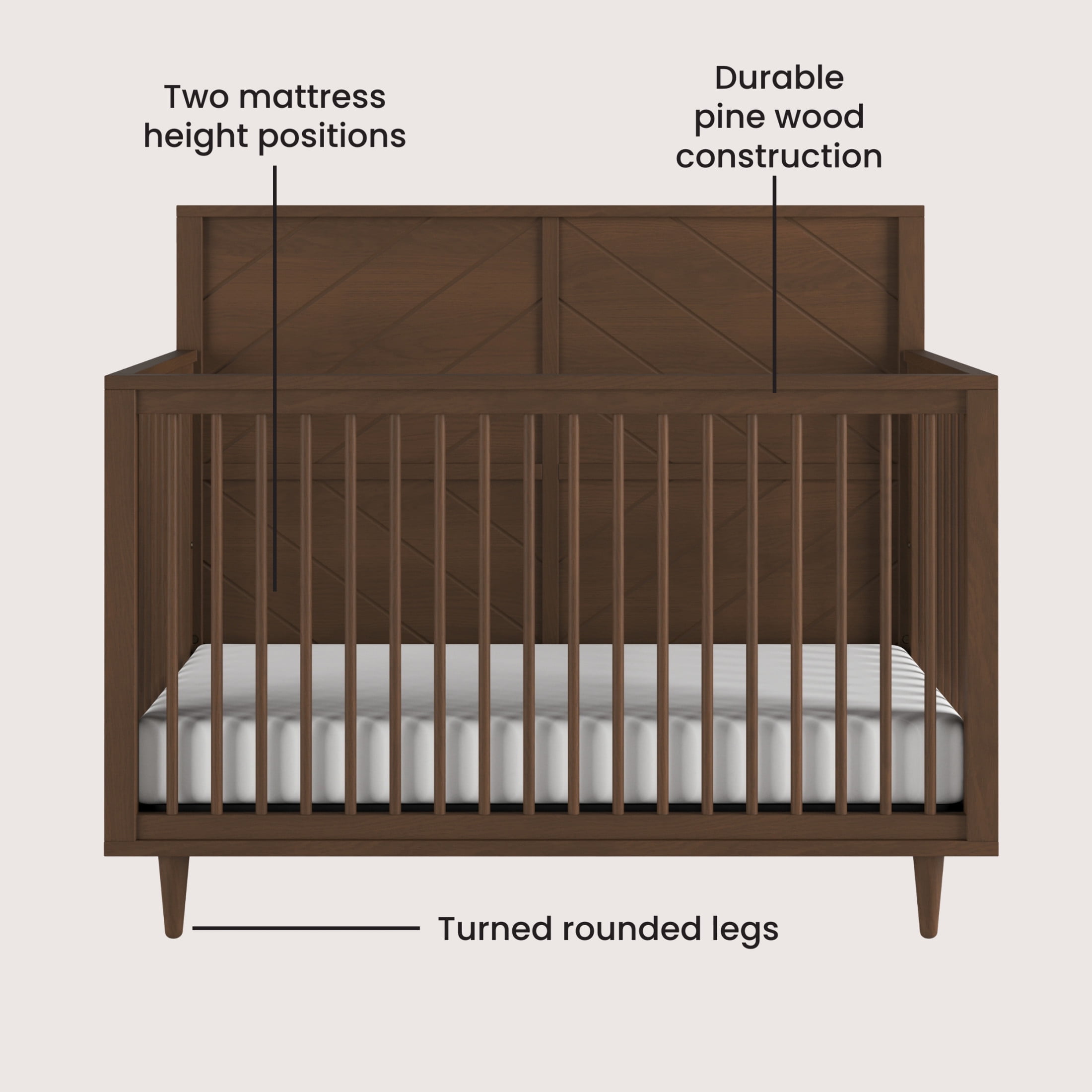 Child Craft Surrey Hill Crib and Dresser Nursery Set, 4-in-1 Convertible Crib with 3-Drawer Dresser, Toasted Chestnut, 2-Piece