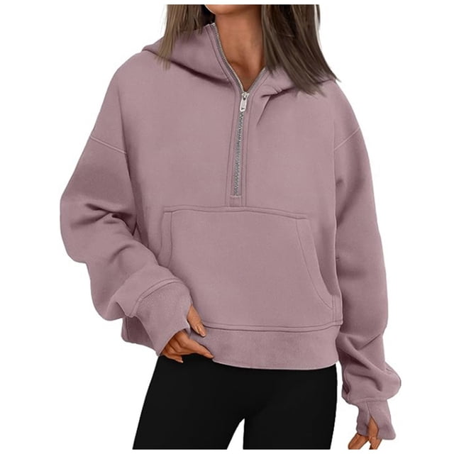 WEAIXIMIUNG Sweat à Capuche Zippé pour Femmes Grande Taille Mode Décontractée à Manches Longues Couleur Unie