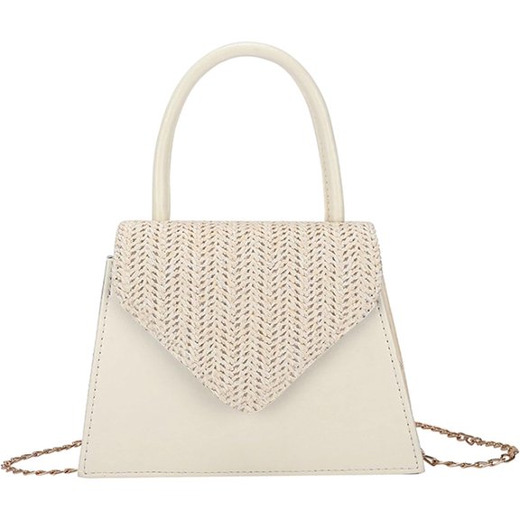 LinYooLi Mini Pu Leather Top Handle Bags Straw Flap Clutch Handbag Chain Crossbody Bag for Women Girls