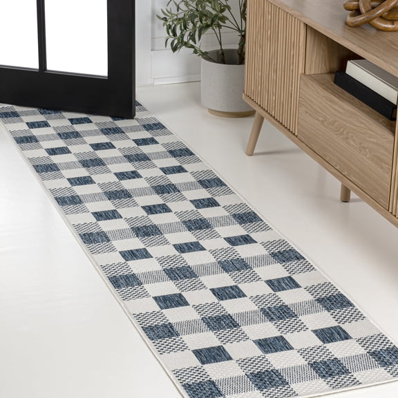 JONATHAN Y TUSCAN SUN 2 x 8 Runner Rug, Darcy Traditional Geometric Bold Gingham - Navy/Cream, TSN201C-28