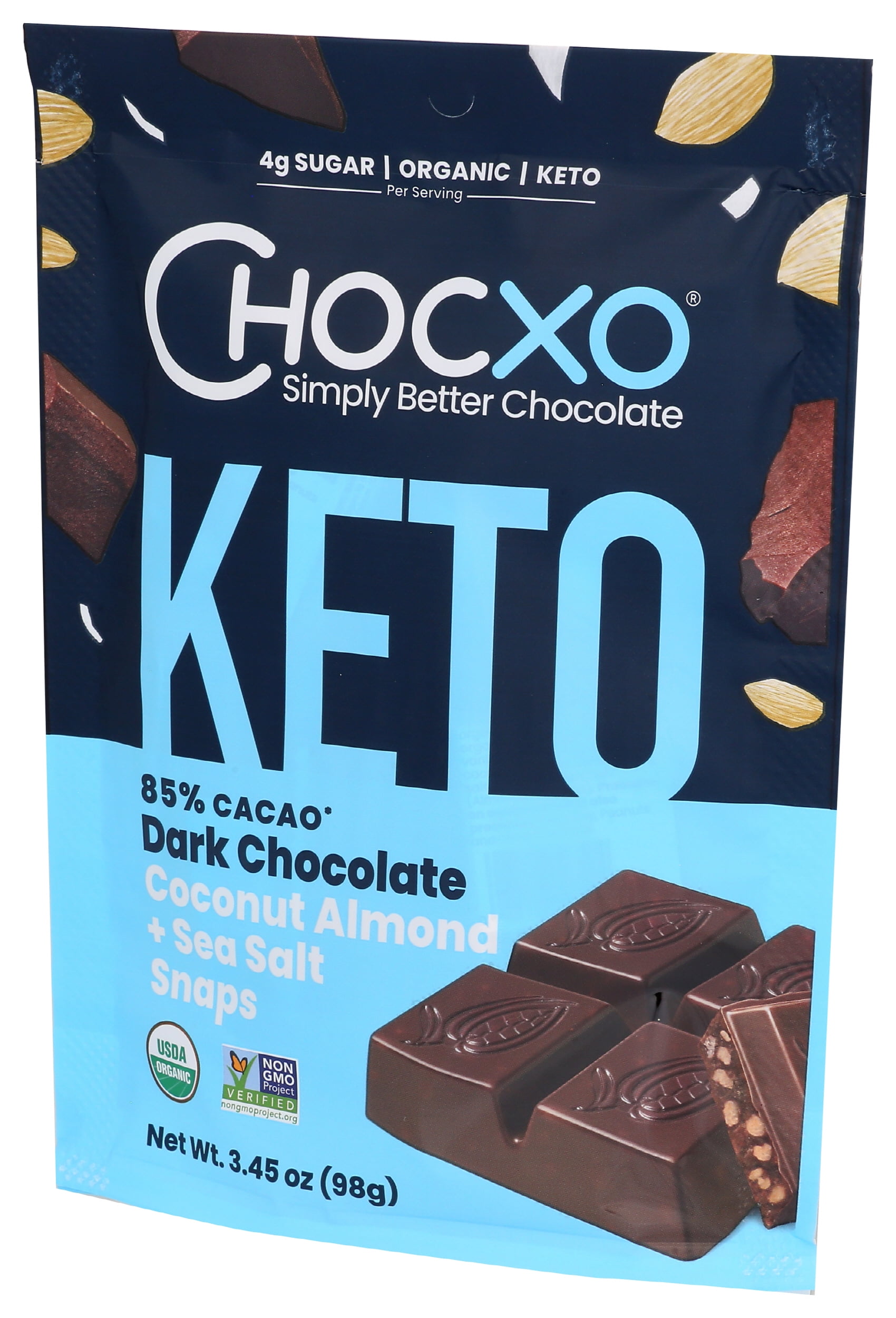 (Pack of 6) ChocXO Dark Chocolate Coconut Almond & Sea Salt Snaps , 3.45 oz