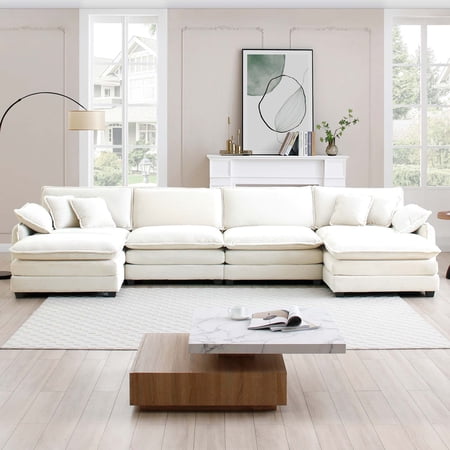 4-Seater Over size U Shape Corduroy Sofa Modern Upholstered Sofa with 2 Ottomans Premium Soft Corduroy Fabric Sofa (Beige)