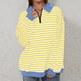 thumbnail image 3 of ADSSDQ Womens Quarter Zip Pullover Long Sleeve Striped Shirt Women Drop Shoulder Oversized Sweatshirt Hoodie Y2k Fall Outfits Winter Clothes Yellow XXL, 3 of 4