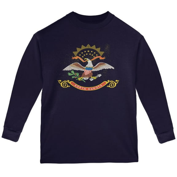 Born and Raised North Dakota State Flag Youth Long Sleeve T Shirt Navy YLG