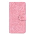 thumbnail image 4 of SaniMore Embossing Flip Wallet Case for iPhone 14, [RFID Blocking] PU Leather Cover with Card Holder & Kickstand Wrist Strap Magnetic Clasp All-Inclusive Protective Shell, Pink, 4 of 6