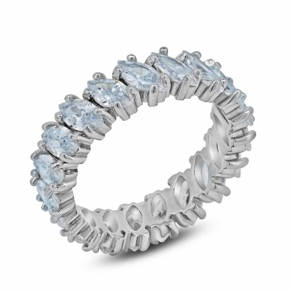Rhodium Plated 925 Sterling Silver Clear Marquise Eternity Ring White CZ Jewelry Female Size 8