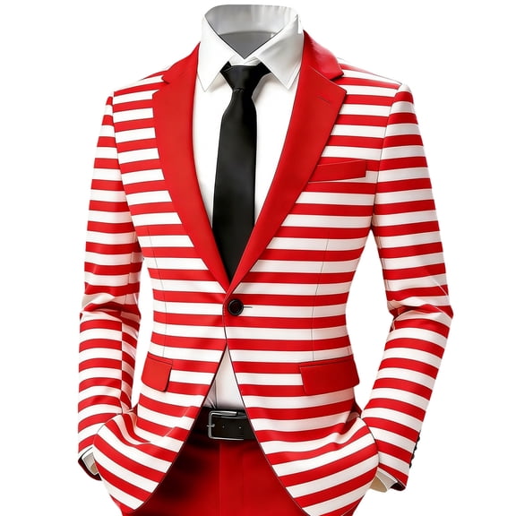 oqasdz Carnival Suit Jacket for Men One Button Stripe Print Jacket for Stretch Slim Fit Dress Coat Daily Formal Outdoor Activities