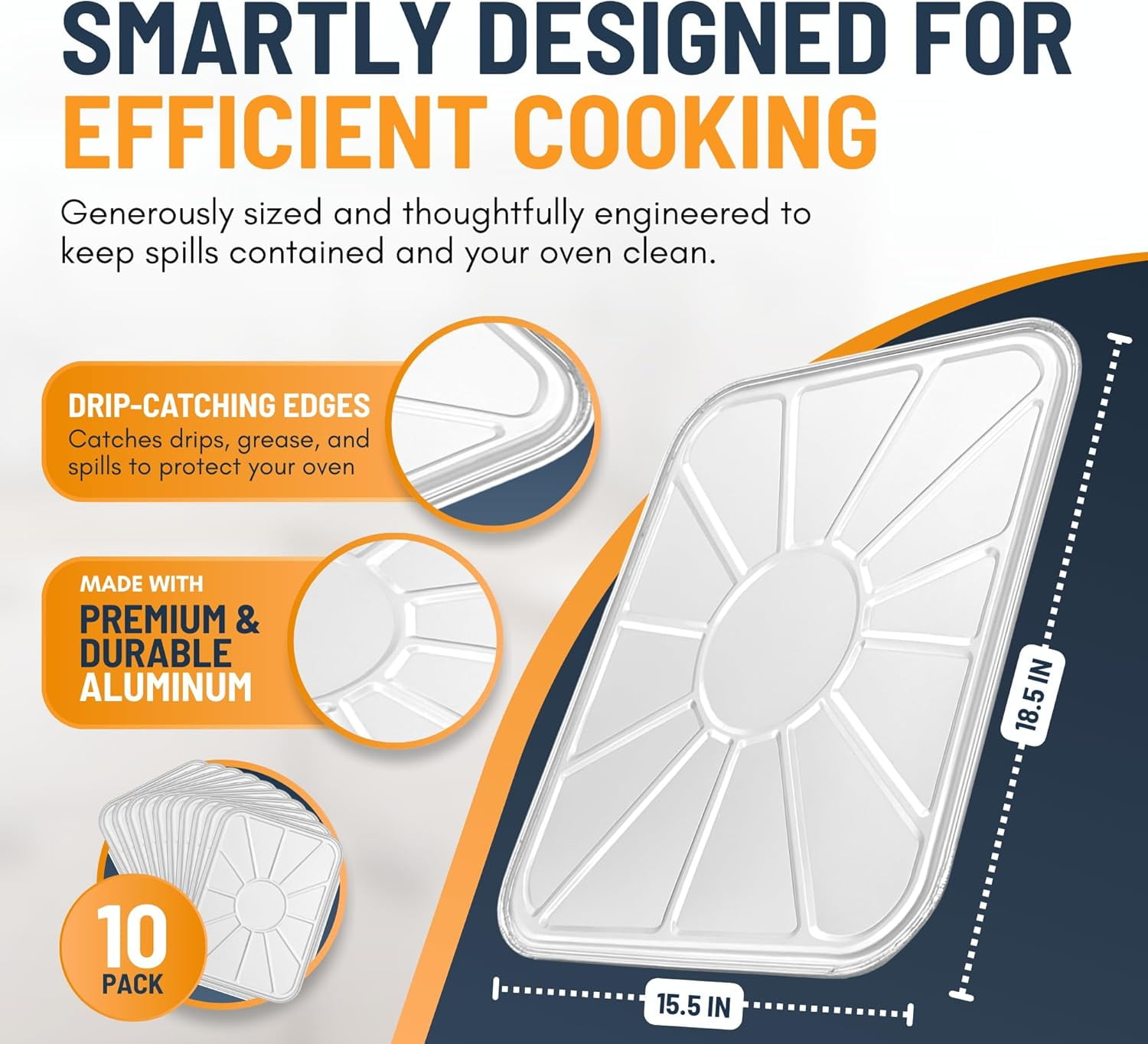 Aluminum Oven Liners for Bottom of Oven (10 Pack), Disposable Foil Oven Liners for Bottom of Oven, Oven Drip Pans, Oven Liners for Bottom of Electric Oven and Gas Oven, Oven Liner, 18.5" x 15.5”