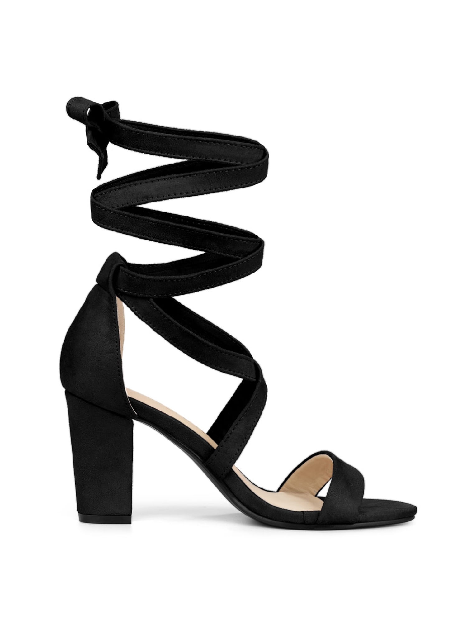 lace up mid block heels