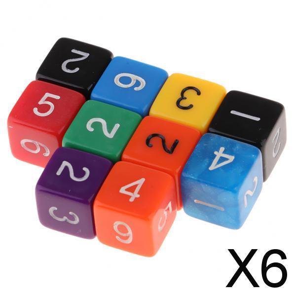 Juego de Dados Acrílicos Baoblaze de 6x10 Uds. para Juegos de Mesa 6 piezas
