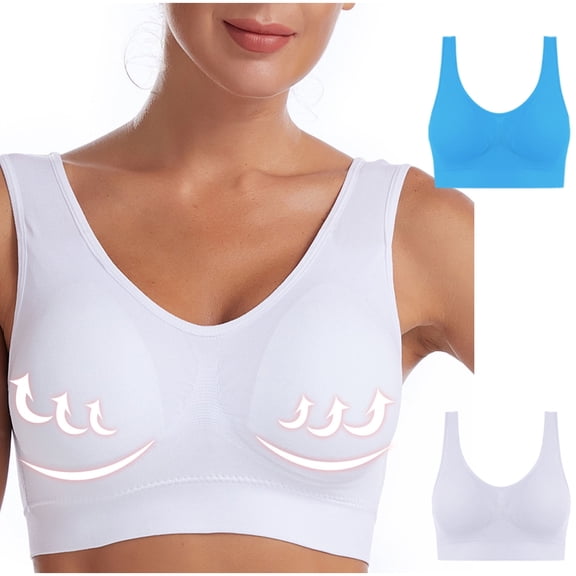 Sports Bras for Women 2 Pack Plus Size S-6X No Underwire Push Up Underwear Casual Solid Comfort Stretchy Pullover Support Workout Bralettes
