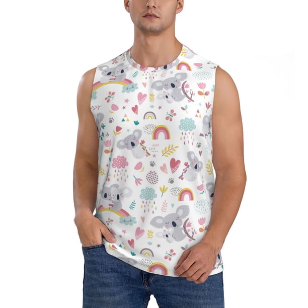 Fotbe Cute Koala Men's Camiseta sin Mangas Estampada para Hombres, Playera Casual para Gimnasio, Entrenamiento, Playa-Medium