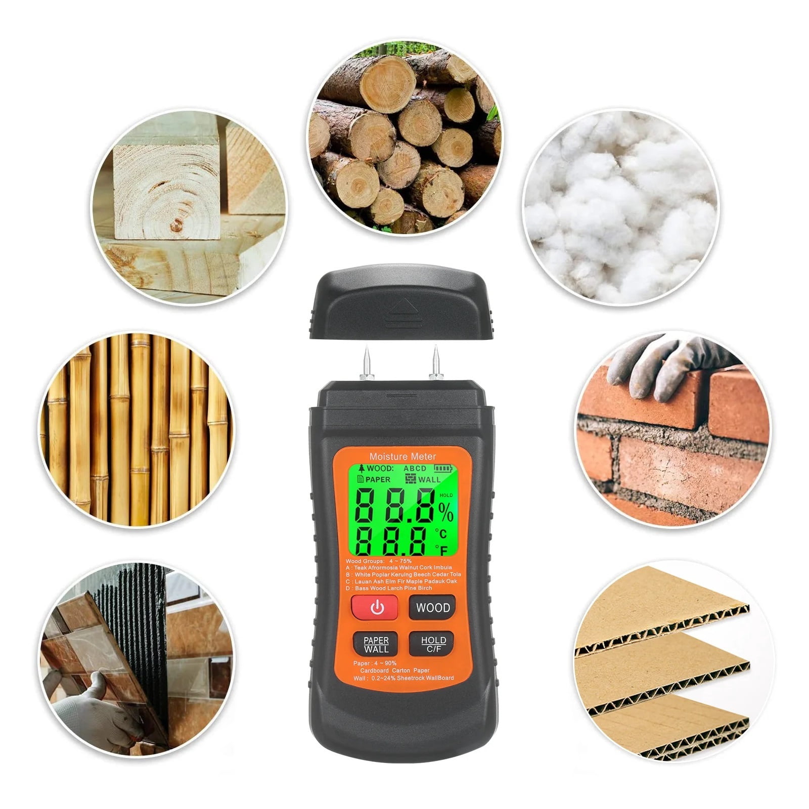 Multifunctional Digital Wood Moisture Meter Two Needle Wall Cardboard Timber Humidity Tester Moisture Content Detector