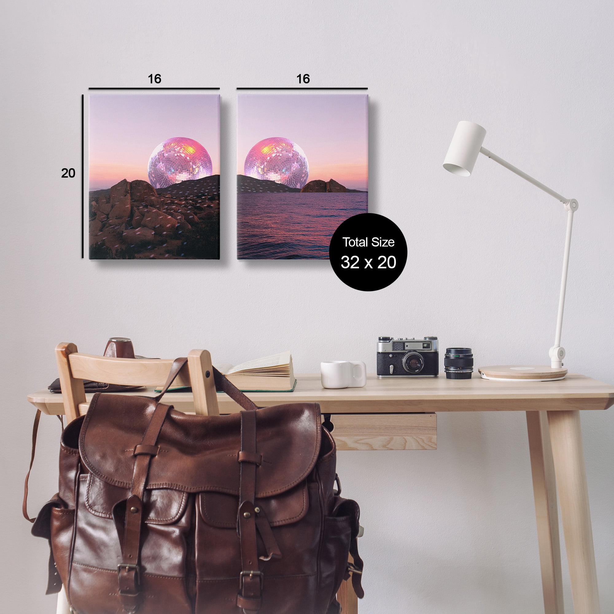 Stupell Industries Surreal Disco Ball Landscape Landscape Painting Gallery Wrapped Canvas Art Print Wall Art, 16 x 20, Set of 2