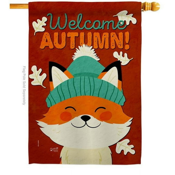 Angeleno Heritage H137608-BO 28 x 40 in. Autumn Foxy House Flag with Fall Harvest & Double-Sided Decorative Vertical Flags Decoration Banner Garden Yard Gift