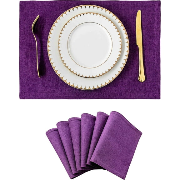Placemats Set of 6 Heat Resistant Dining Table Place Mats for Kitchen Table, 12 x 18 inches, Purple