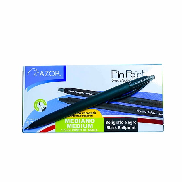 Bolígrafo Punto Mediano Retráctil Negro Caja con 12 Piezas Pluma Lapicero Pin Point