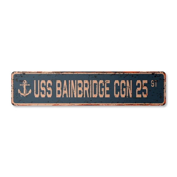 USS BAINBRIDGE CGN 25 Vintage Plastic Street Sign us navy ship veteran sailor gift | Indoor/Outdoor | 18" Wide