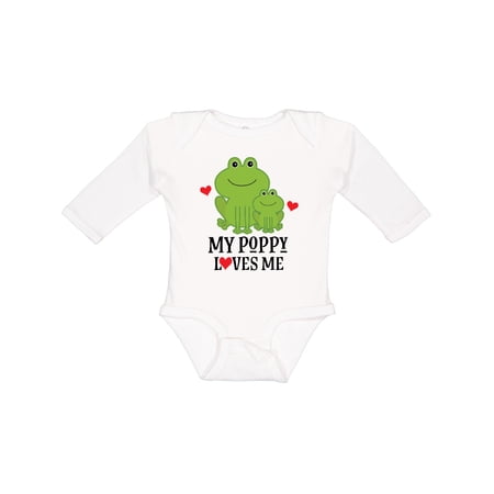 Inktastic My Poppy Loves Me Grandson Frog Boys Long Sleeve Baby Bodysuit