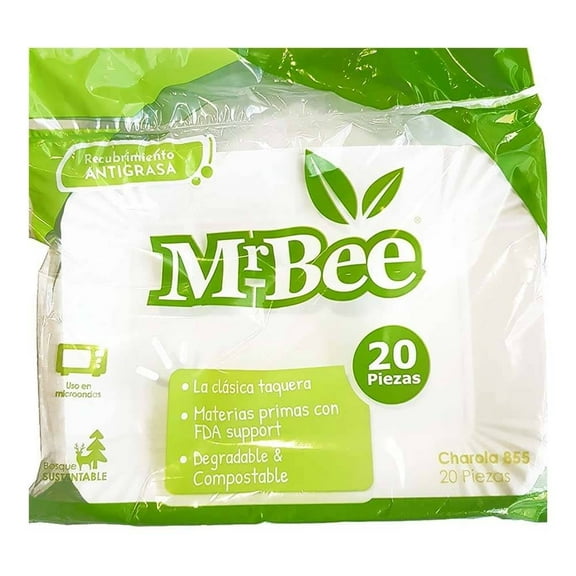 Charola desechable Mr. Bee de papel rectangular 20 pzas