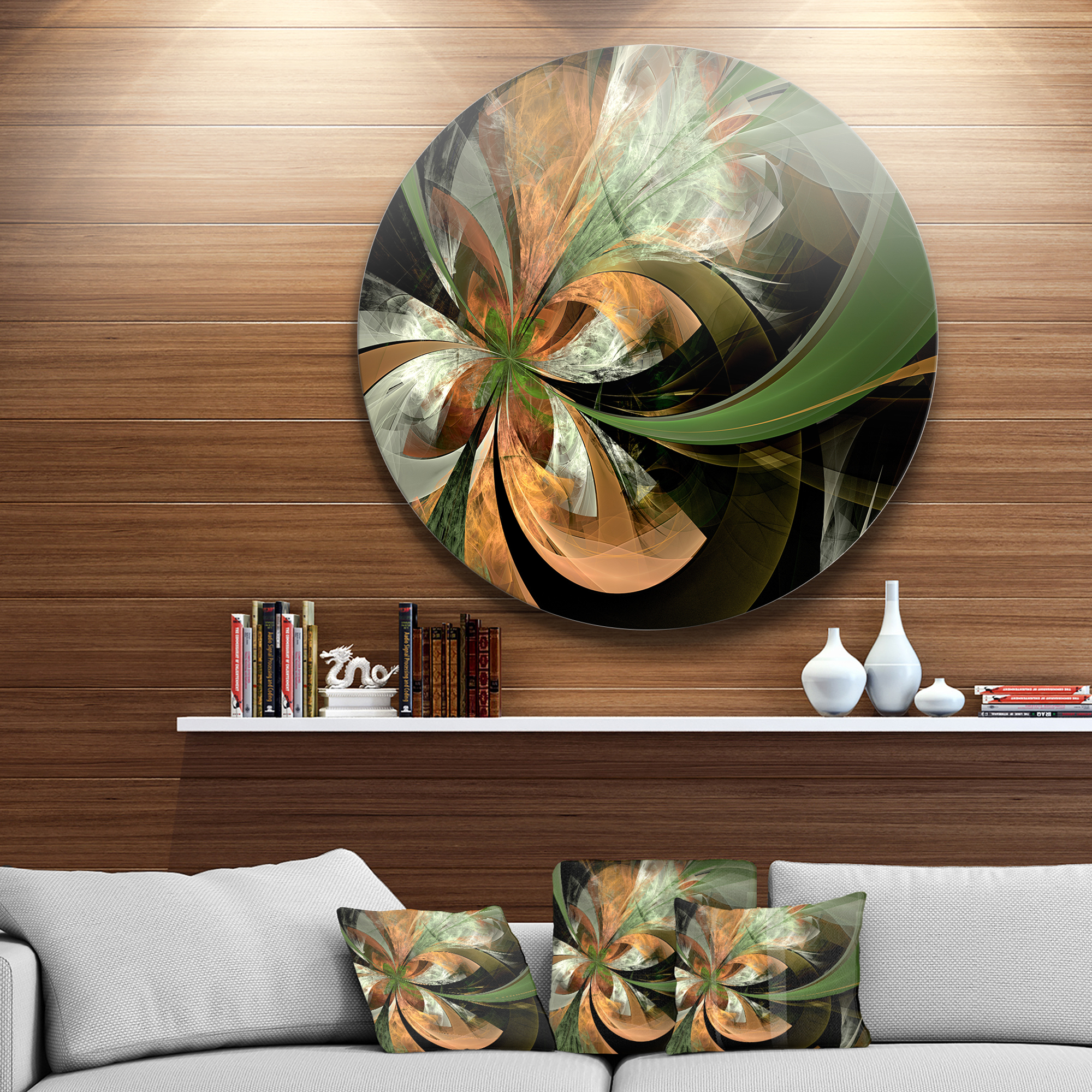 Orange and Green Fractal Flower' Graphic Art Print on Metal