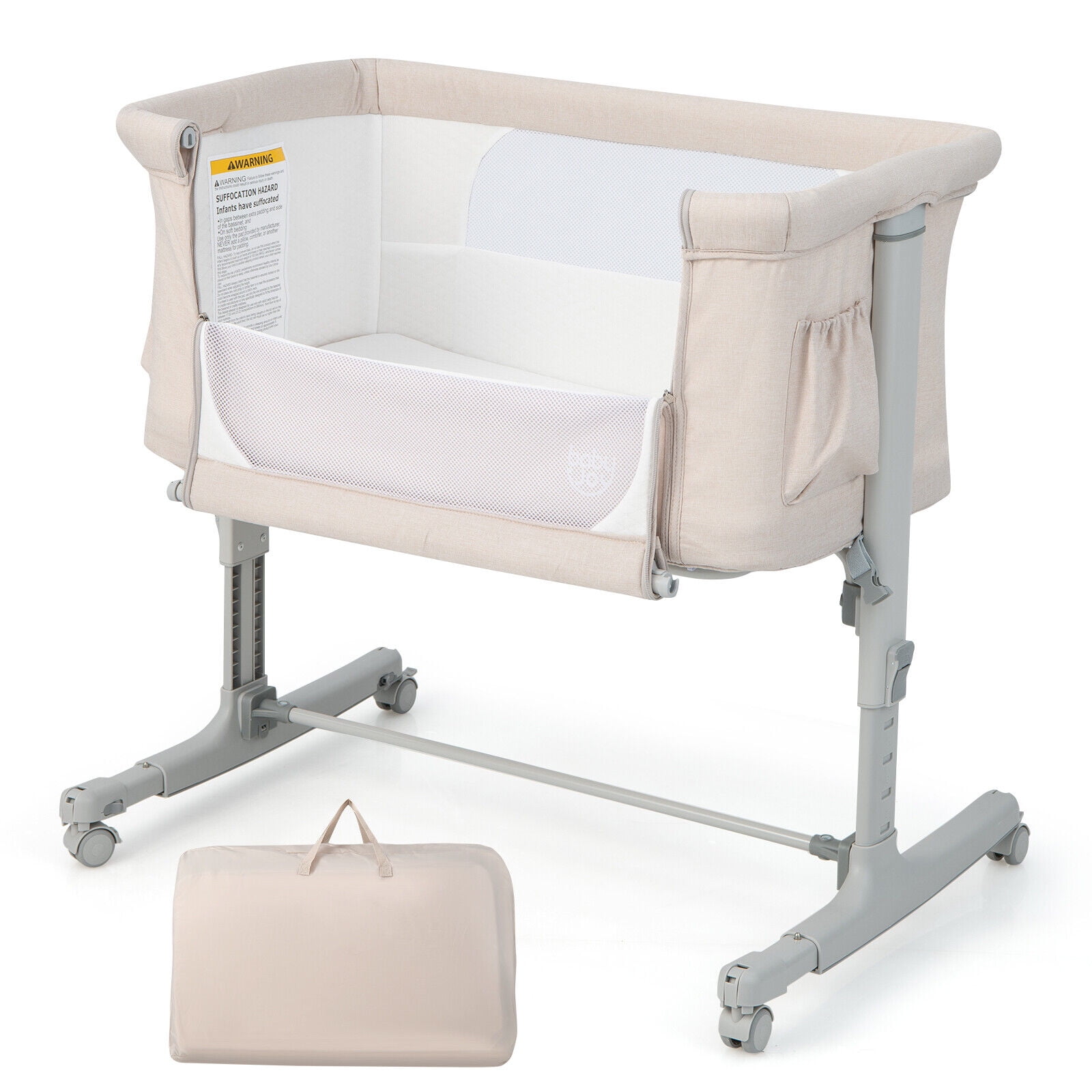3-in-1 Baby Bassinet Beside Crib 5-Level Adjustable Heights Beige - Walmart.com