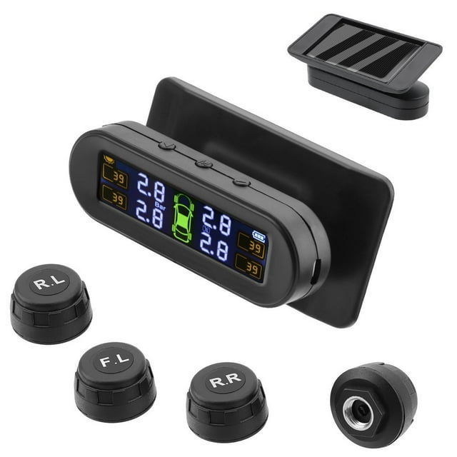 Tire Pressure Monitoring System TSV Solar USB Power TPMS Tire Pressure Monitor System LCD+4 External Car Sensor Wireless for Most Vehicles
