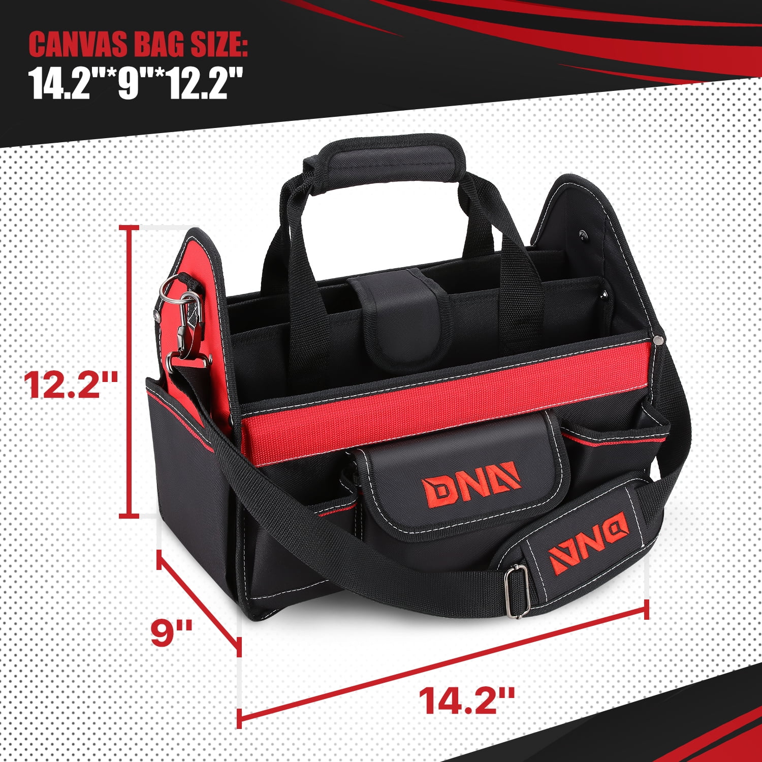 DNA Motoring TOOLS-00207 Red 21 PCs Portable Tool Kit Household General Repair Combination Pliers Adjustable Wrench Set Hand Tool Canvas Bag