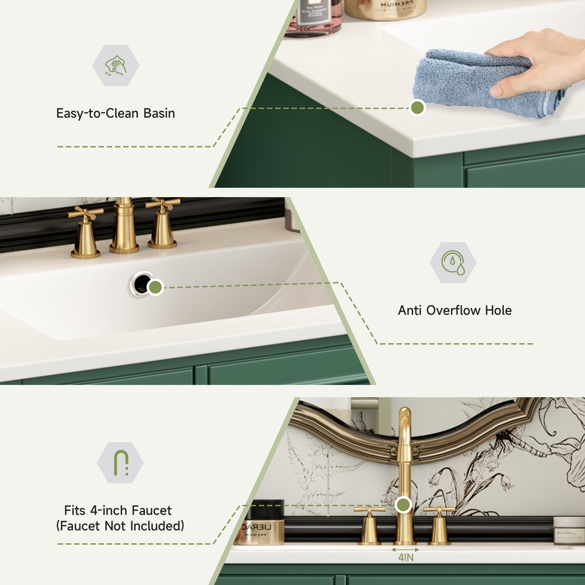 Euroco Modern Bathroom Vanity with Sink, 2 Drawers and Cabinet with Adjustable Shelf, Soft-Close Doors and Solid Wood Legs, Elegant Storage Cabinet for Bathroom