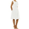 thumbnail image 4 of INSPIRE CHIC Women's Sleeveless Dress Zip Up Belted Fit & Flare Wear-to-Work Midi Dresses S White, 4 of 6
