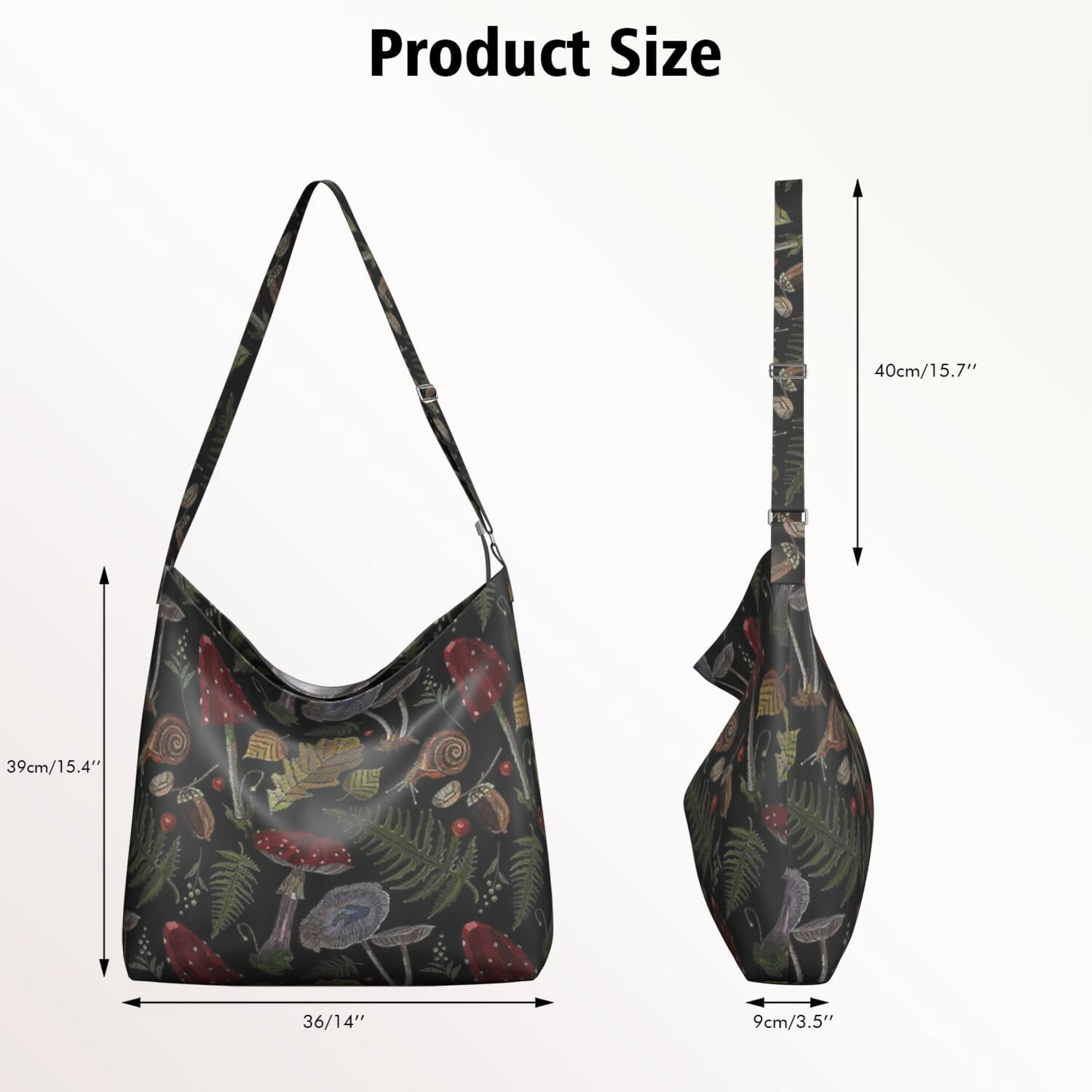 Vintage Mushroom Large Capacity Handbag - Minimalist Travel Bag with Adjustable Strap for Daily Carry