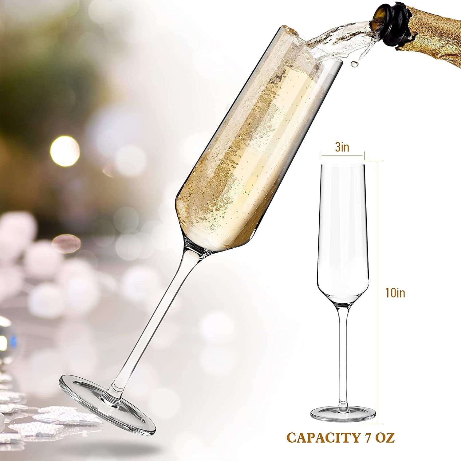 Keltum Lead-Free Crystal Champagne Flutes, Set of 2
